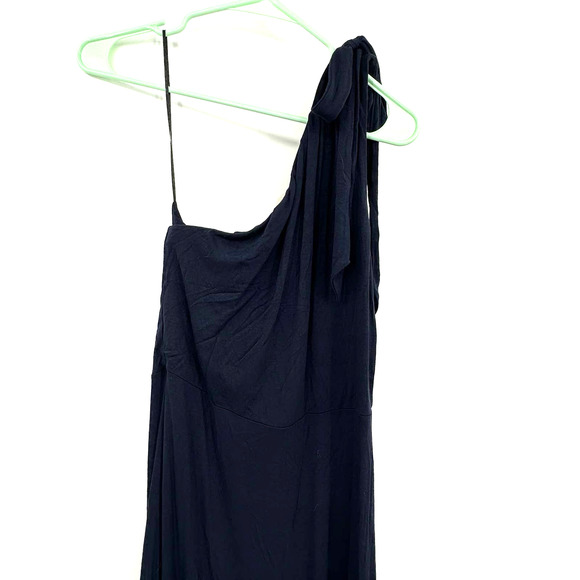 Loft size XS navy blue one shoulder mini dress bow detail on shoulder soft - Picture 3 of 6